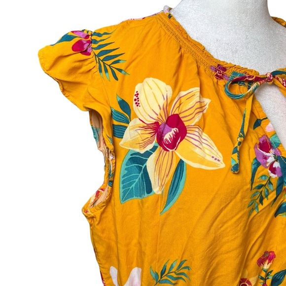 Old Navy Yellow Floral Midi Dress Sz XL Short Flutter Sleeve Casual Boho Flowy - Picture 11 of 11